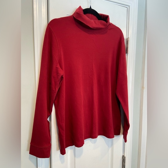 L.L. Bean Size XL Long Sleeve Cotton Turtleneck Pullover Shirt Dark Red Layer - Picture 3 of 11